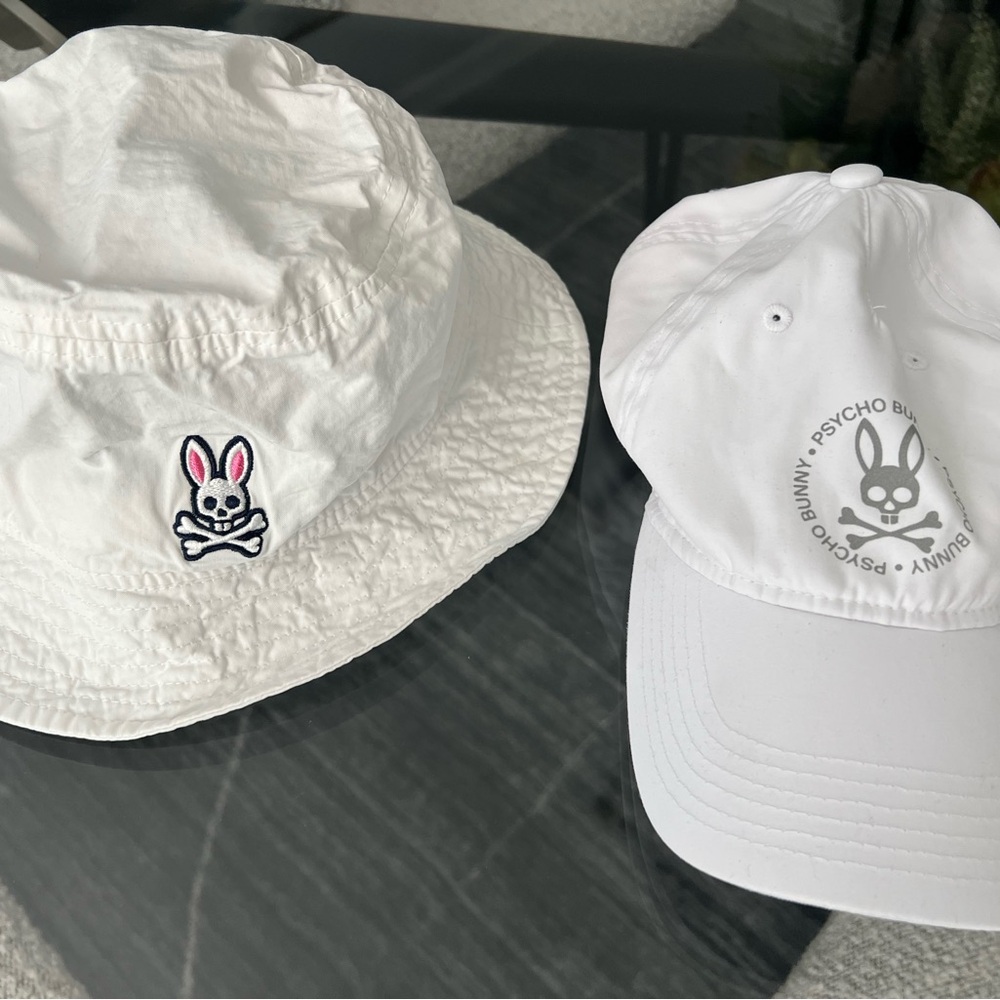 Psycho Bunny White Bucket Hat and Cap Set